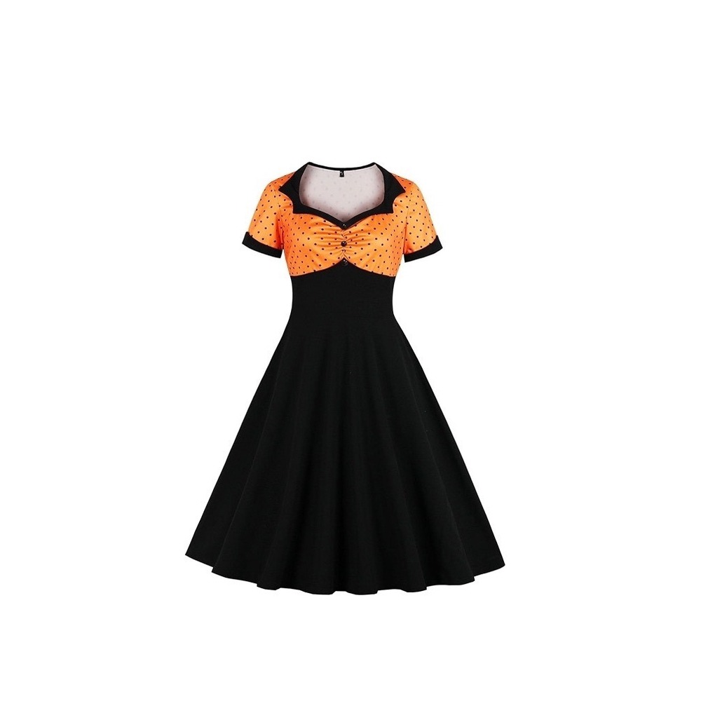 Retro Dress Women 4XL Retro Rockabilly Orange Black Polka Dot EUC